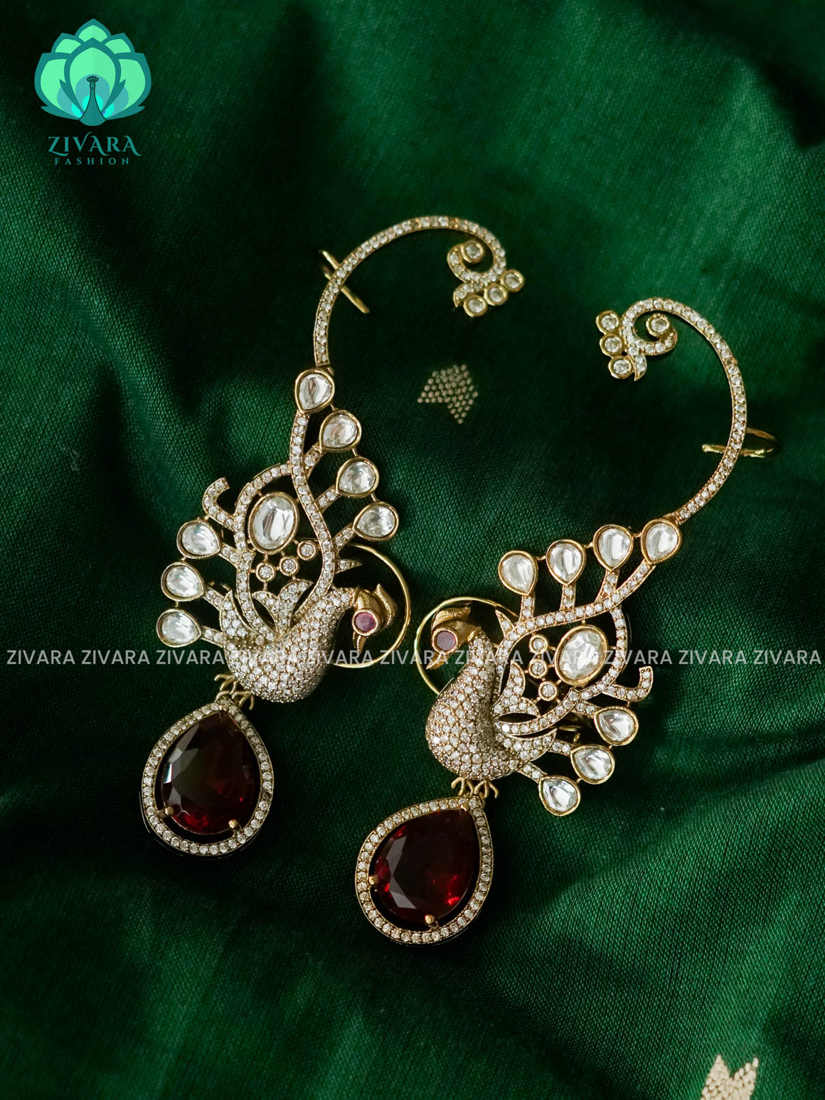RUBY WHITE PEACOCK STYLISH SEMI EARCUFF latest jewellery collection- zivara fashion