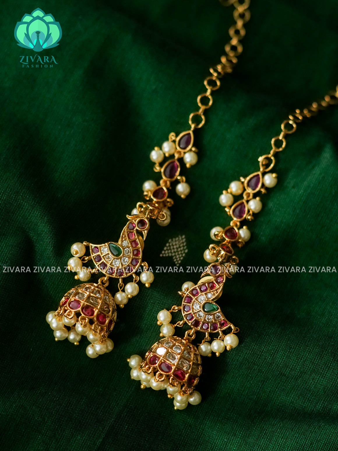 PEACOCK real kemp jhumka with maatal - latest jewellery collection- zivara fashion