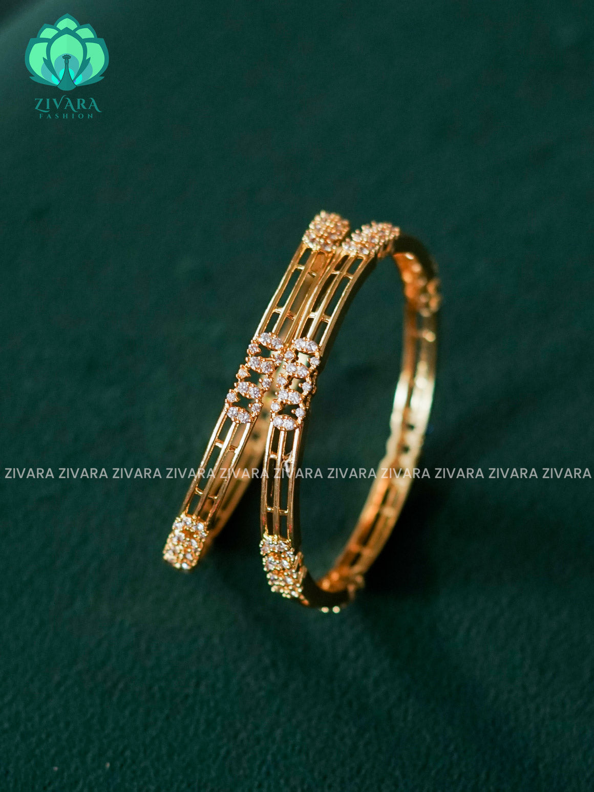 ZYRA - 2 piece white stone micro gold polish bangles  - Premium quality daily use bangles - Zivara fashion