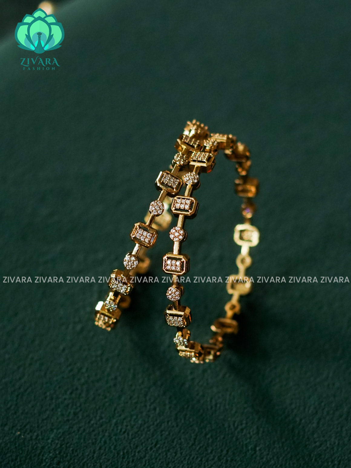 2 PIECE WHITE STONE BANGLE -  latest bangles design-zivara fashion