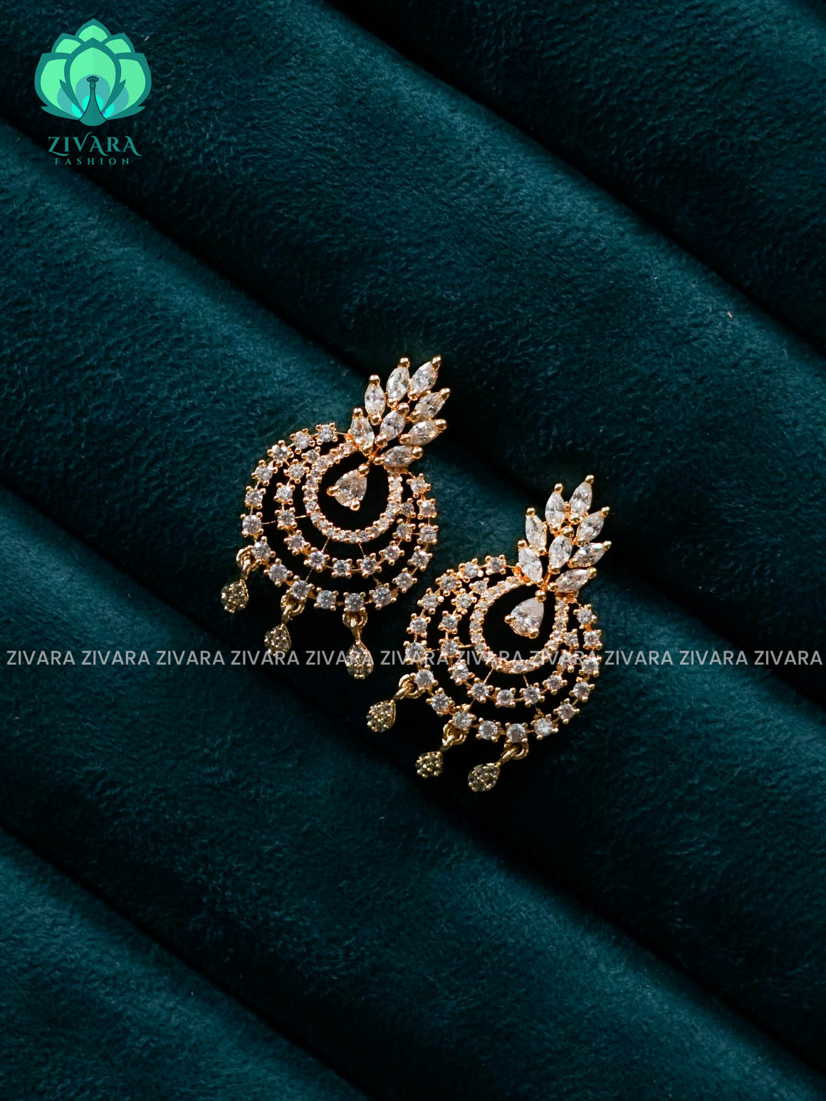 ZYRA - WHITE STONE MICRO GOLD POLISH STUD - latest jewellery collection- zivara fashion