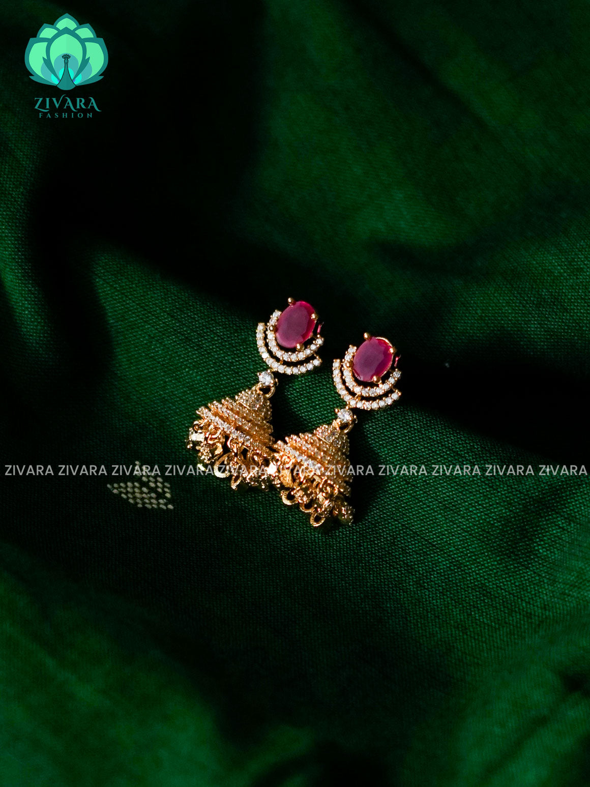 ZYRA - RUBY WHITE STONE MICRO GOLD POLISH KIDS FRIENDLY JHUMKA - latest jewellery collection- zivara fashion