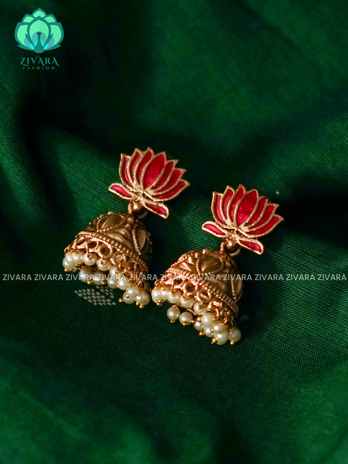 Manju varrier reddish pink lotus  - TRADITIONAL NORMAL MATTE  polish JHUMKA- latest jewellery collection- zivara fashion