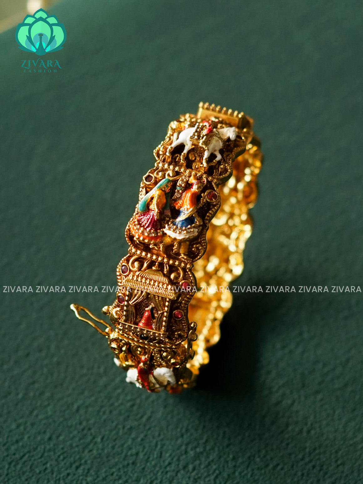 MADHURYA- 1 piece PELLIKUTHURU Open type Kada - Vintage finish HANDPAINTED  - latest bangle design -  ZIVARA FASHION