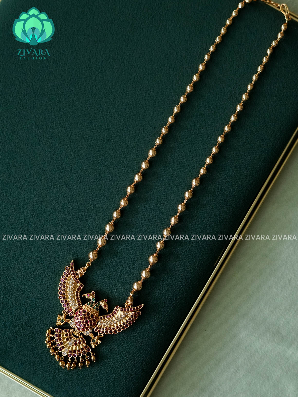 GENDABERUNDA PENDANT WITH CHAIN - Traditional PREMIUM MATTE polish MIDCHEST neckwear with earrings- Zivara Fashion