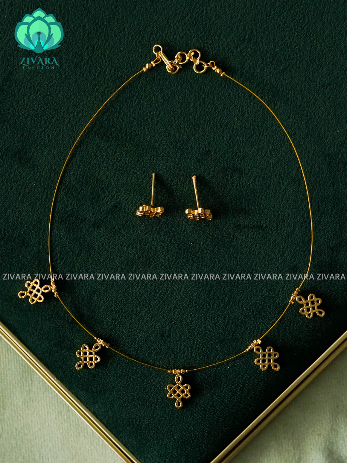 Kolam TAMARA pendant INVISIBLE MINIMAL ELEGANT HANDMADE NECKLACE WITH BRILLIANT FINISH MOTIFS- ZIVARA FASHION
