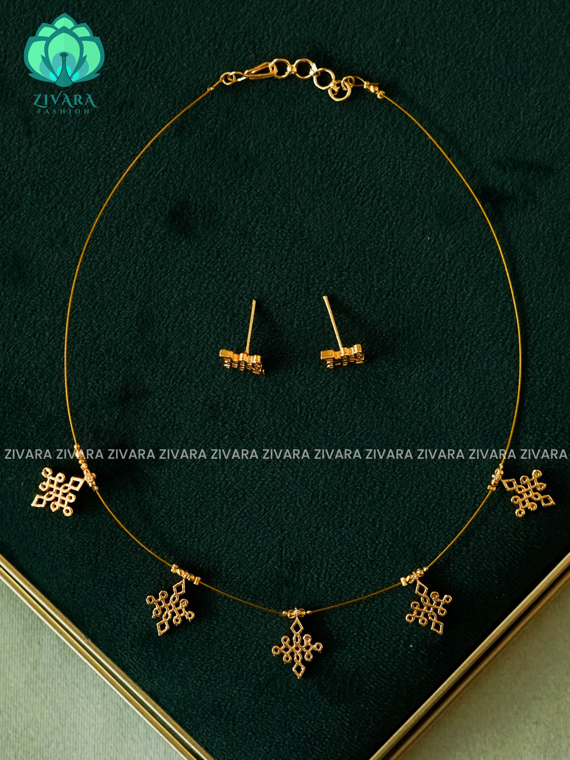 Kolam TAMARA pendant INVISIBLE MINIMAL ELEGANT HANDMADE NECKLACE WITH BRILLIANT FINISH MOTIFS- ZIVARA FASHION