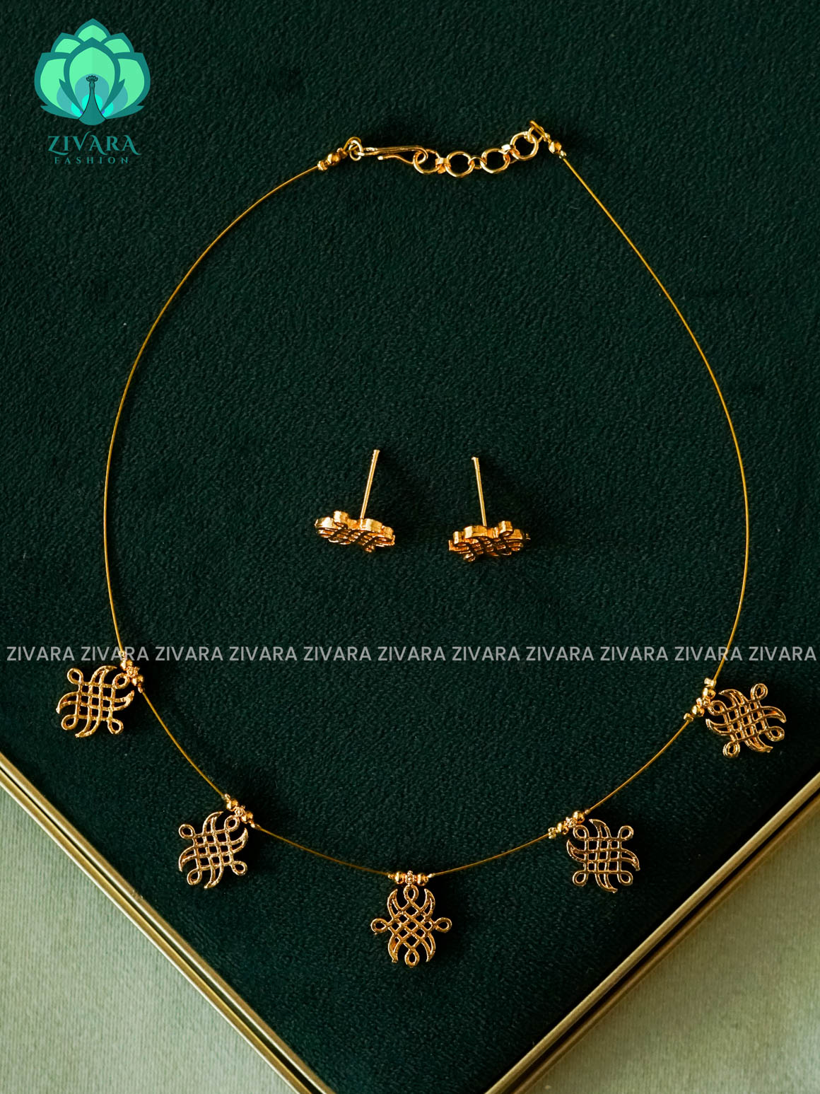 Kolam TAMARA pendant INVISIBLE MINIMAL ELEGANT HANDMADE NECKLACE WITH BRILLIANT FINISH MOTIFS- ZIVARA FASHION