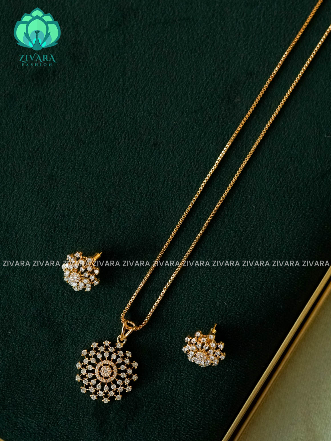 Zyra- Diamond replica matte polish-pendant set and earrings ( CHAIN COMPLIMENTARY)  -Trending office wear jewellery-Zivara fashion