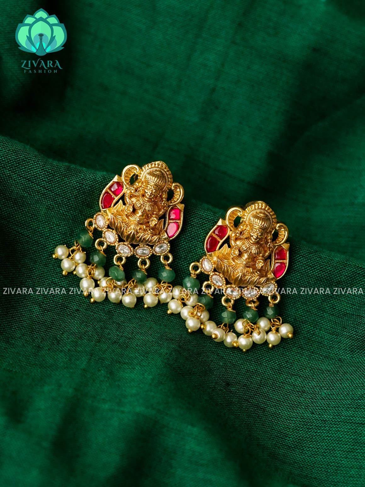 JADAU TEMPLE STUDS WITH HANGINGS  - latest jewellery collection- zivara fashion