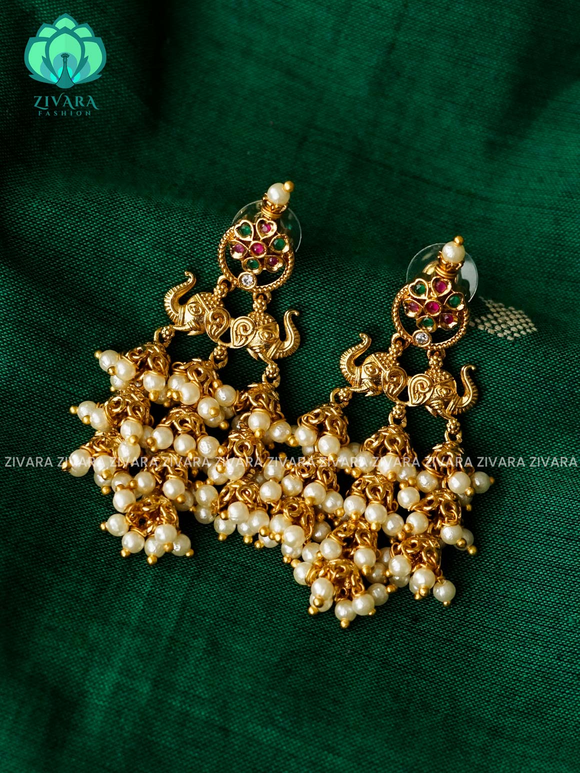 EXUBERANT FLOWER ELEPHANT 10 SMALL SIZE CHANDELIER JHUMKA - TRADITIONAL PREMIUM MATTE  polish JHUMKA - zivara fashion