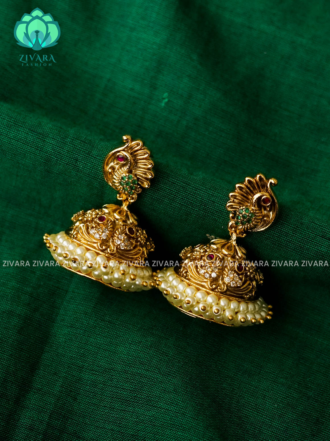 PEACOCK - TRADITIONAL PREMIUM MATTE  polish JHUMKA- latest jewellery collection- zivara fashion