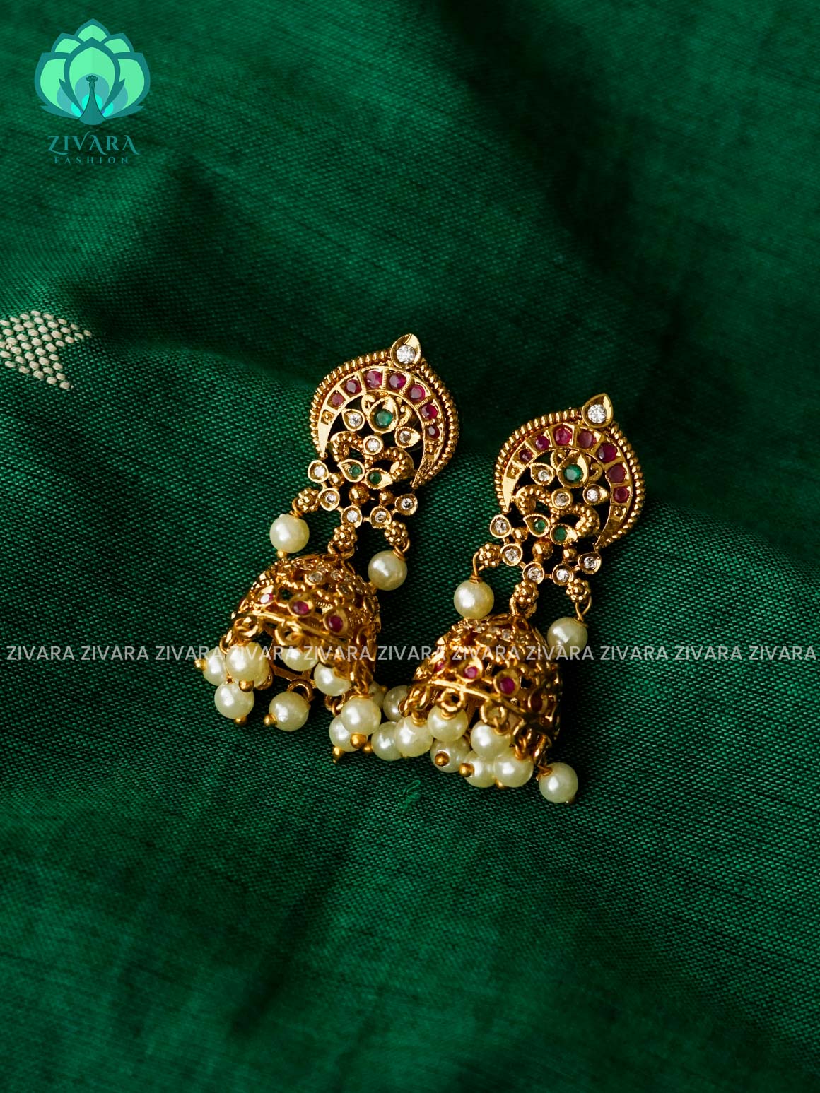 Small size one of a kind RUBY AND GREEN JHUMKA - TRADITIONAL PREMIUM MATTE  polish JHUMKA- latest jewellery collection- zivara fashion