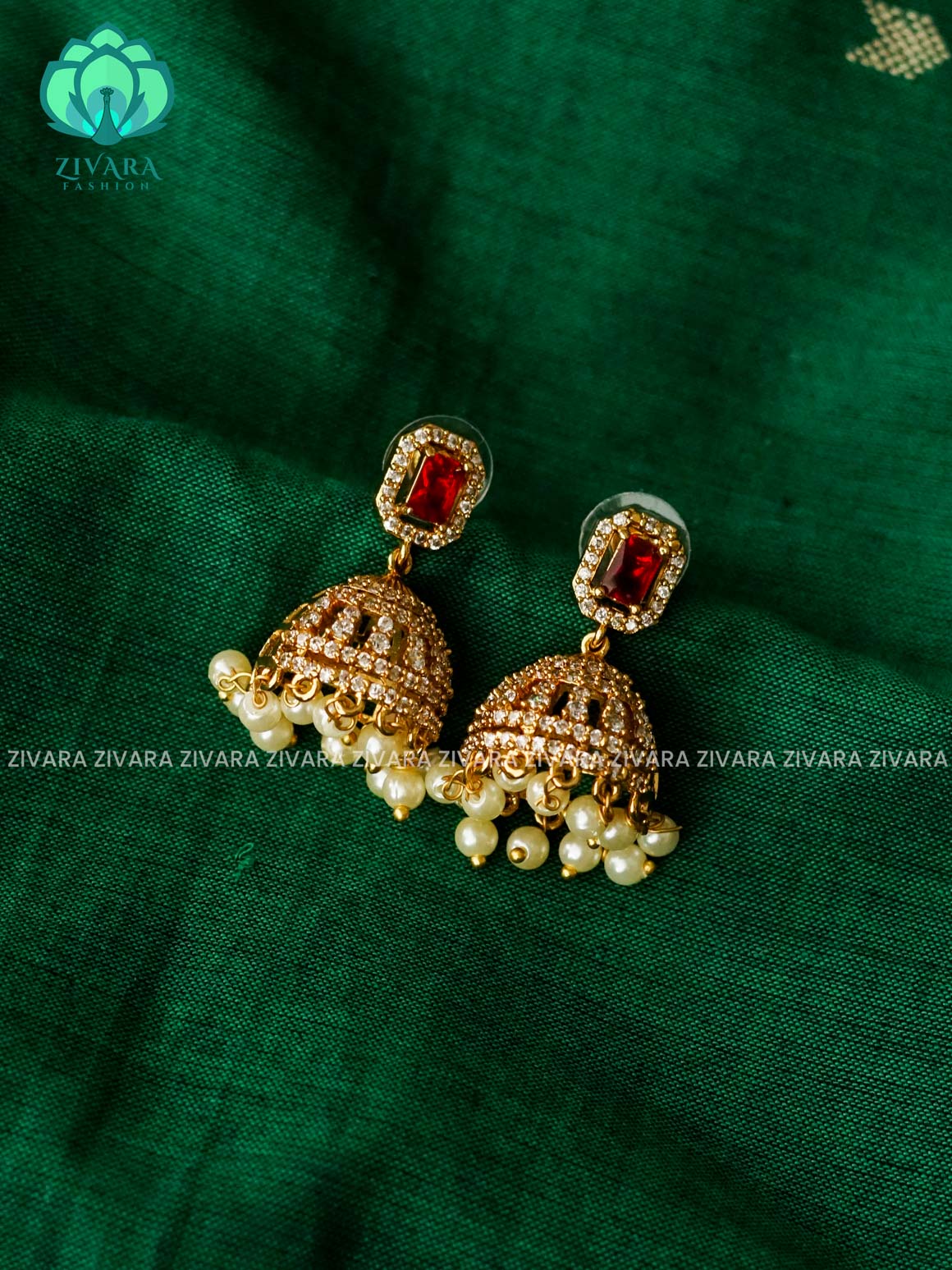 WHITE RUBY STONE JHUMKA - latest trending collection - ZIVARA FASHION