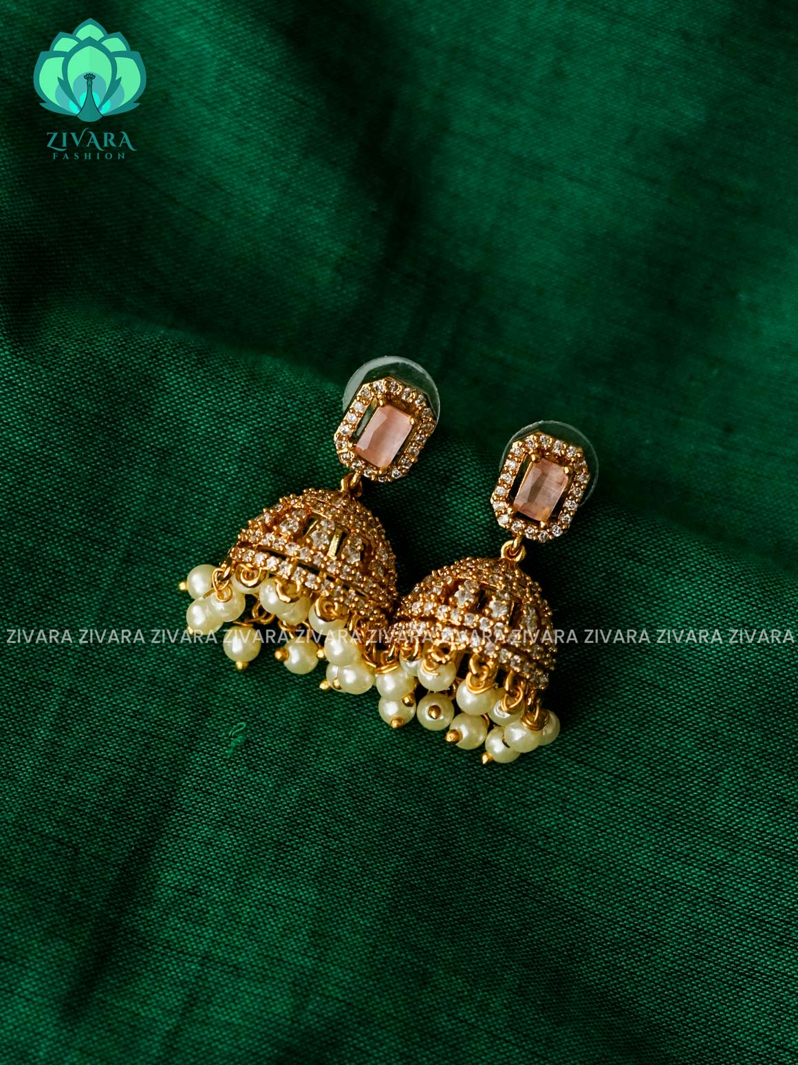 WHITE PASTEL PINK STONE JHUMKA - latest trending collection - ZIVARA FASHION