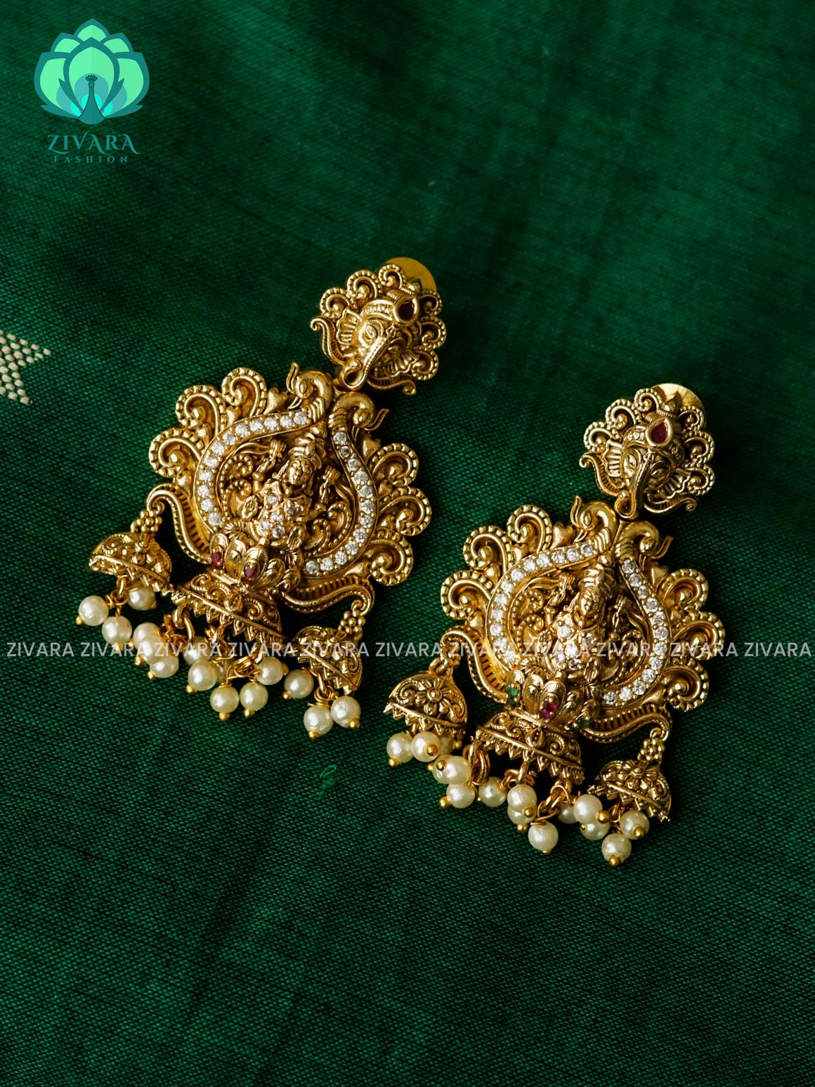 TEMPLE STUDS WITH JHUMKA  HANGINGS  - latest jewellery collection- zivara fashioN