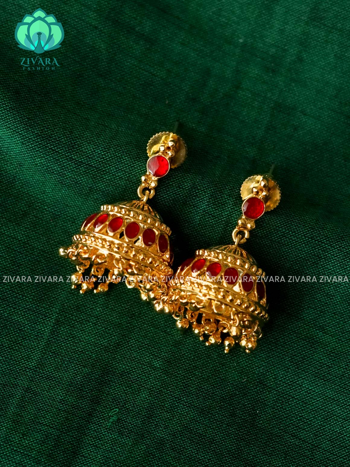 RUBY OVAL STONE - TRADITIONAL JHUMKA- latest jewellery collection- zivara fashion