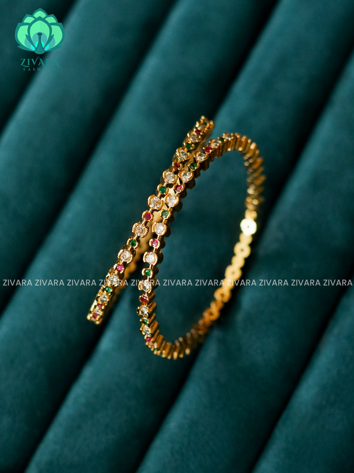 2 piece ruby white green stones premium finish bangles -latest jewellery collection - ZIVARA FASHION