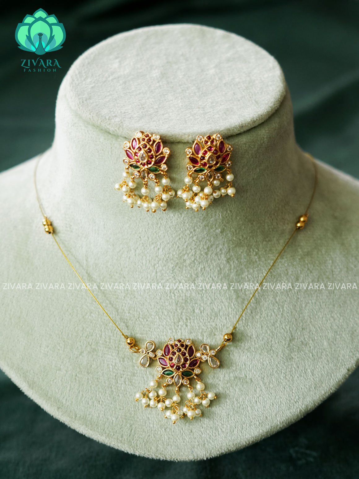 LOTUS PENDANT WITH HANGINGS PENDANT - TAMARA pendant INVISIBLE MINIMAL ELEGANT HANDMADE NECKLACE WITH BRILLIANT FINISH MOTIFS- ZIVARA FASHION