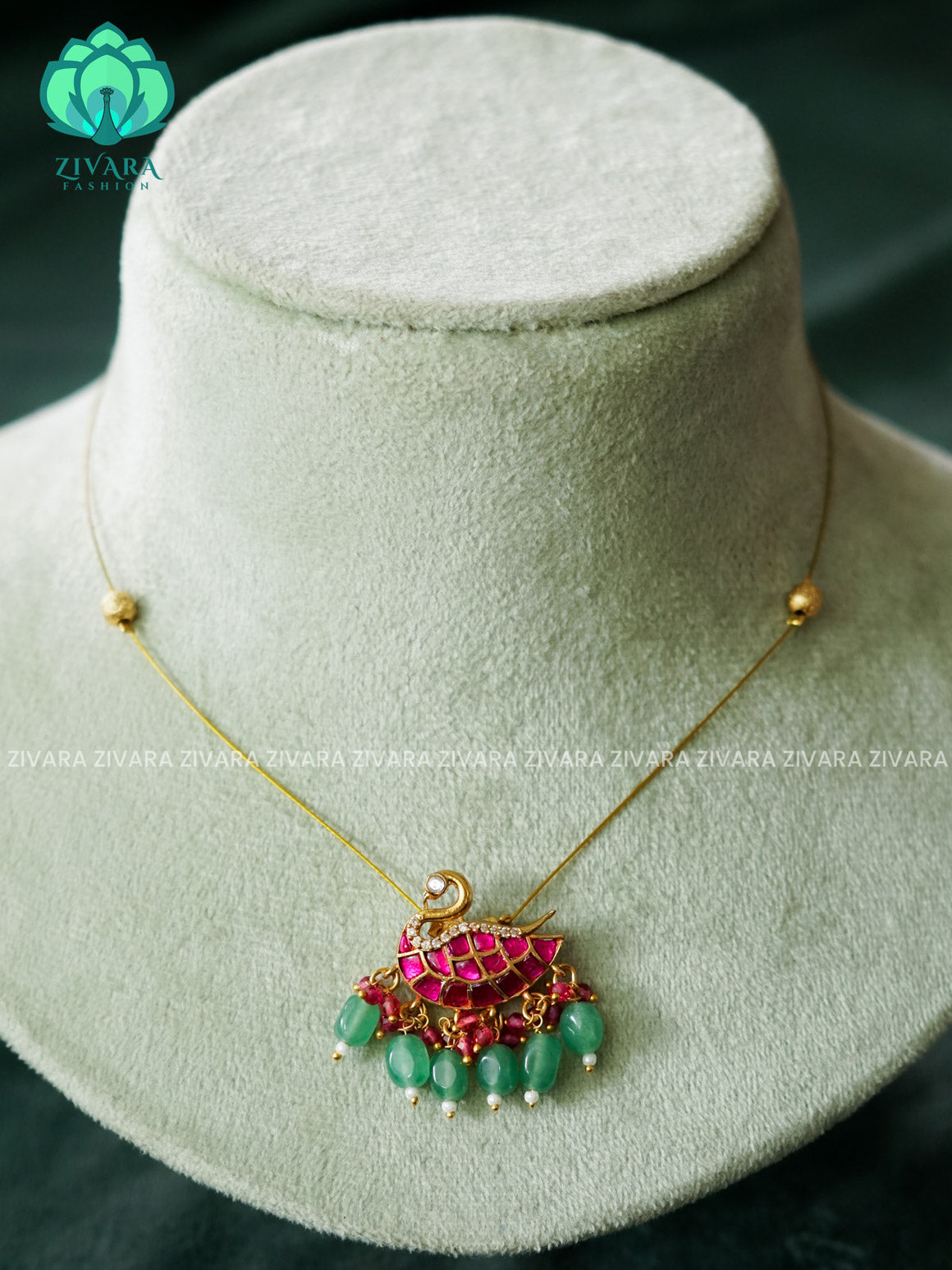 JADAU SWAN PENDANT WITH HANGINGS PENDANT - TAMARA pendant INVISIBLE MINIMAL ELEGANT HANDMADE NECKLACE WITH BRILLIANT FINISH MOTIFS- ZIVARA FASHION