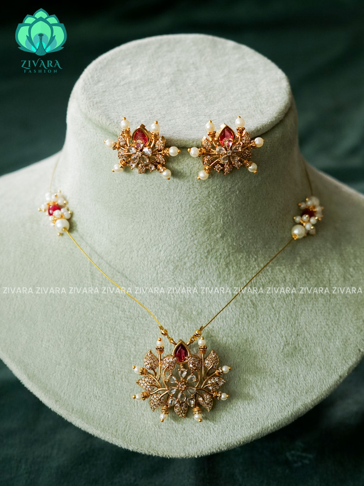 RUBY STONE LEAF - TAMARA pendant INVISIBLE MINIMAL ELEGANT HANDMADE NECKLACE WITH BRILLIANT FINISH MOTIFS- ZIVARA FASHION
