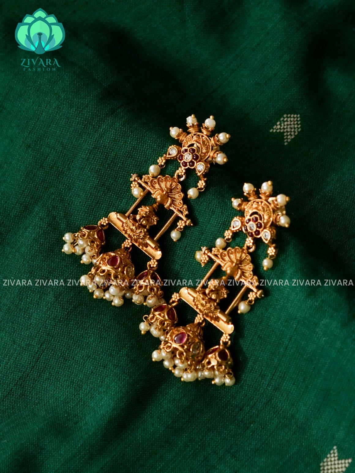 DIYA -  TEMPLE JHUMKA -  PREMIUM MATTE polish - latest jewellery collection- zivara fashion