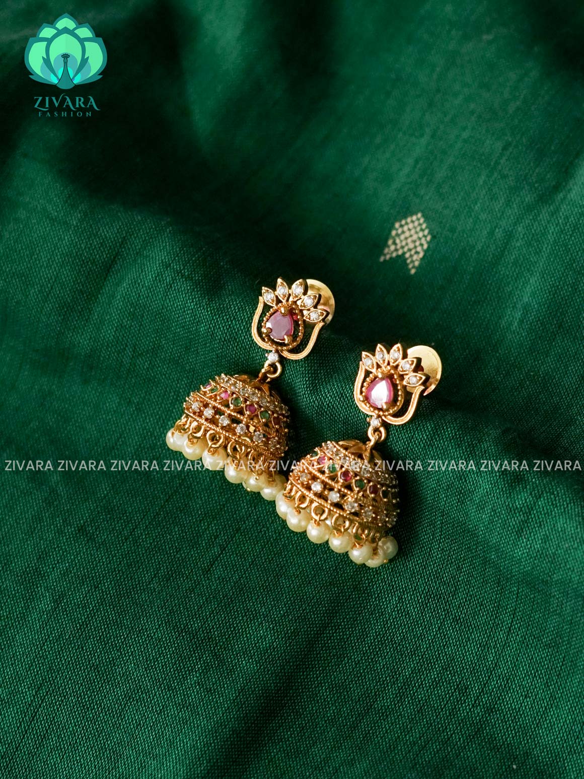 LOTUS MOTIF MEDIUM SIZE Hotselling jhumka - latest trending collection - zivara fashion
