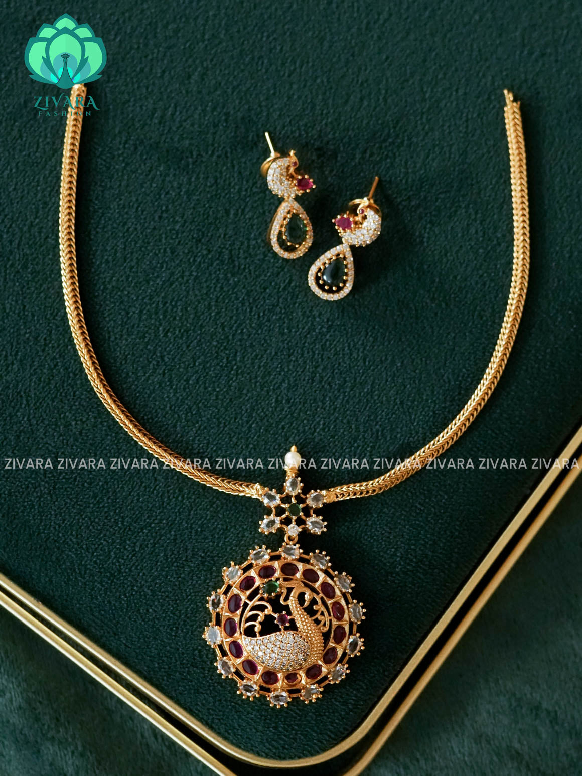 PEACOCK PENDANT - FLEXIBLE CHAIN -Traditional south indian premium neckwear - Zivara Fashion- latest jewellery design