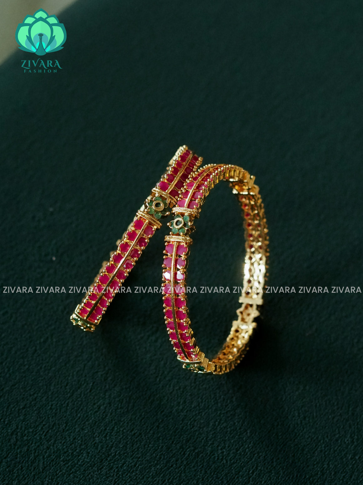 2 piece ruby green flower  premium finish bangles -latest jewellery collection - ZIVARA FASHION