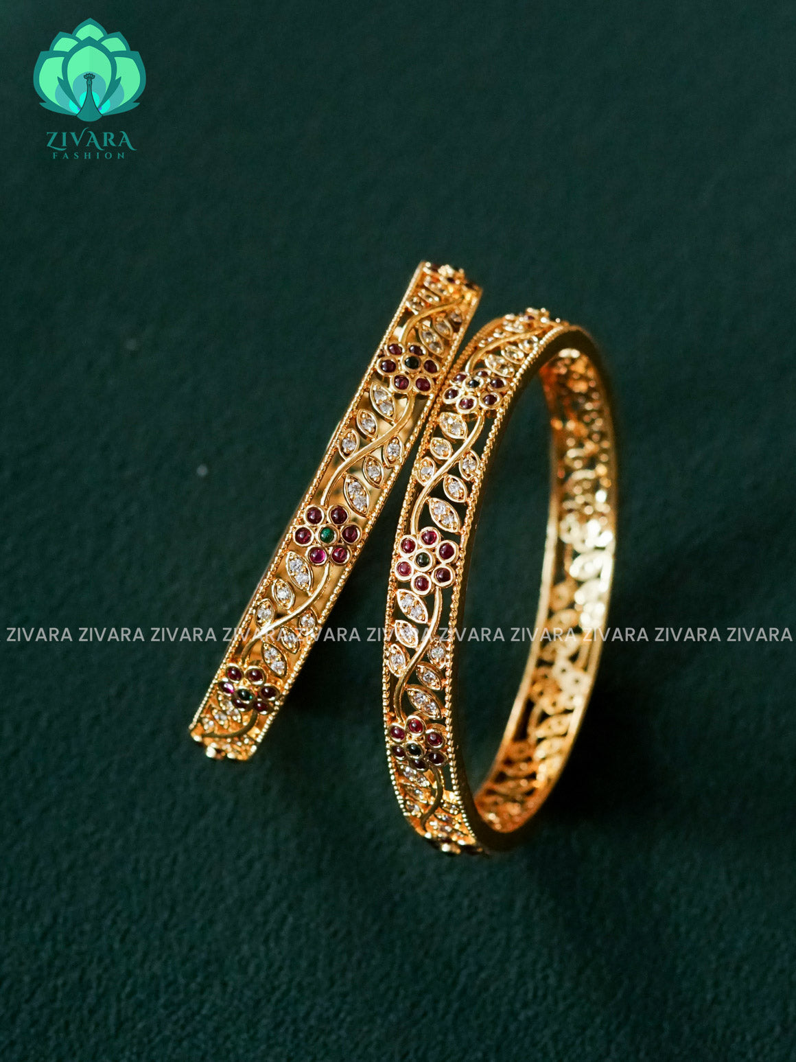 2 piece white ruby flower leaf premium finish bangles -latest jewellery collection - ZIVARA FASHION