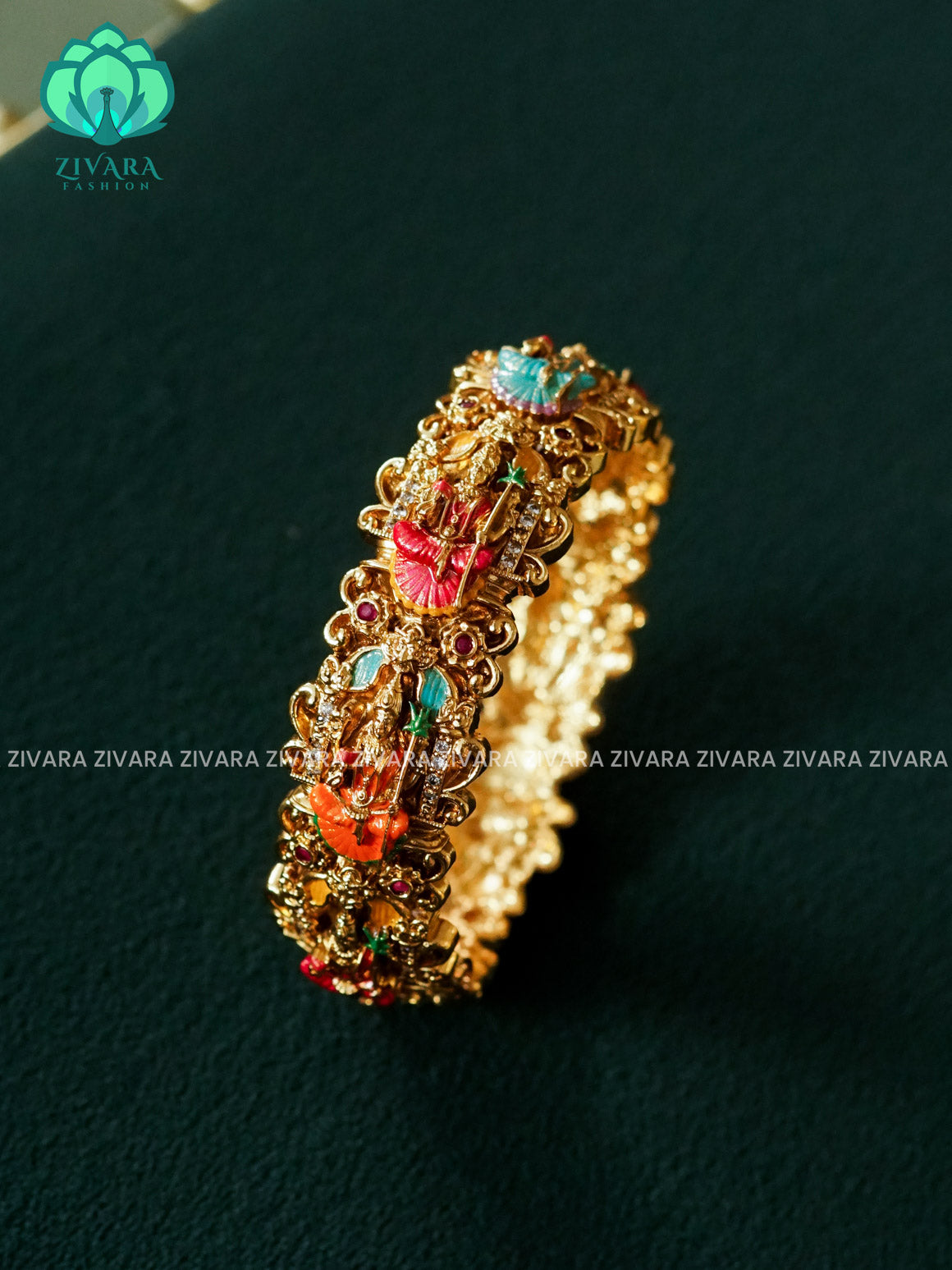 MADHURYA- 1 piece TEMPLE Open type Kada - Vintage finish HANDPAINTED  - latest bangle design -  ZIVARA FASHION