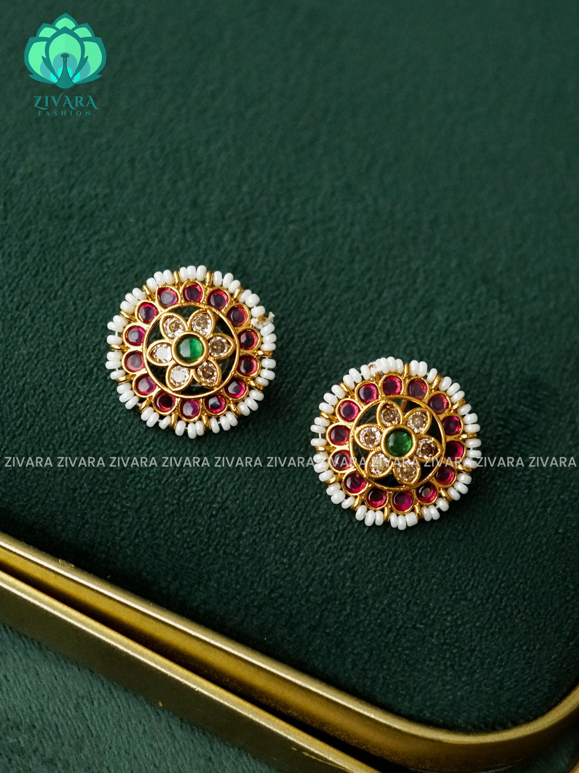 REAL KEMP FLOWER  STUD - latest jewellery collection- zivara fashion