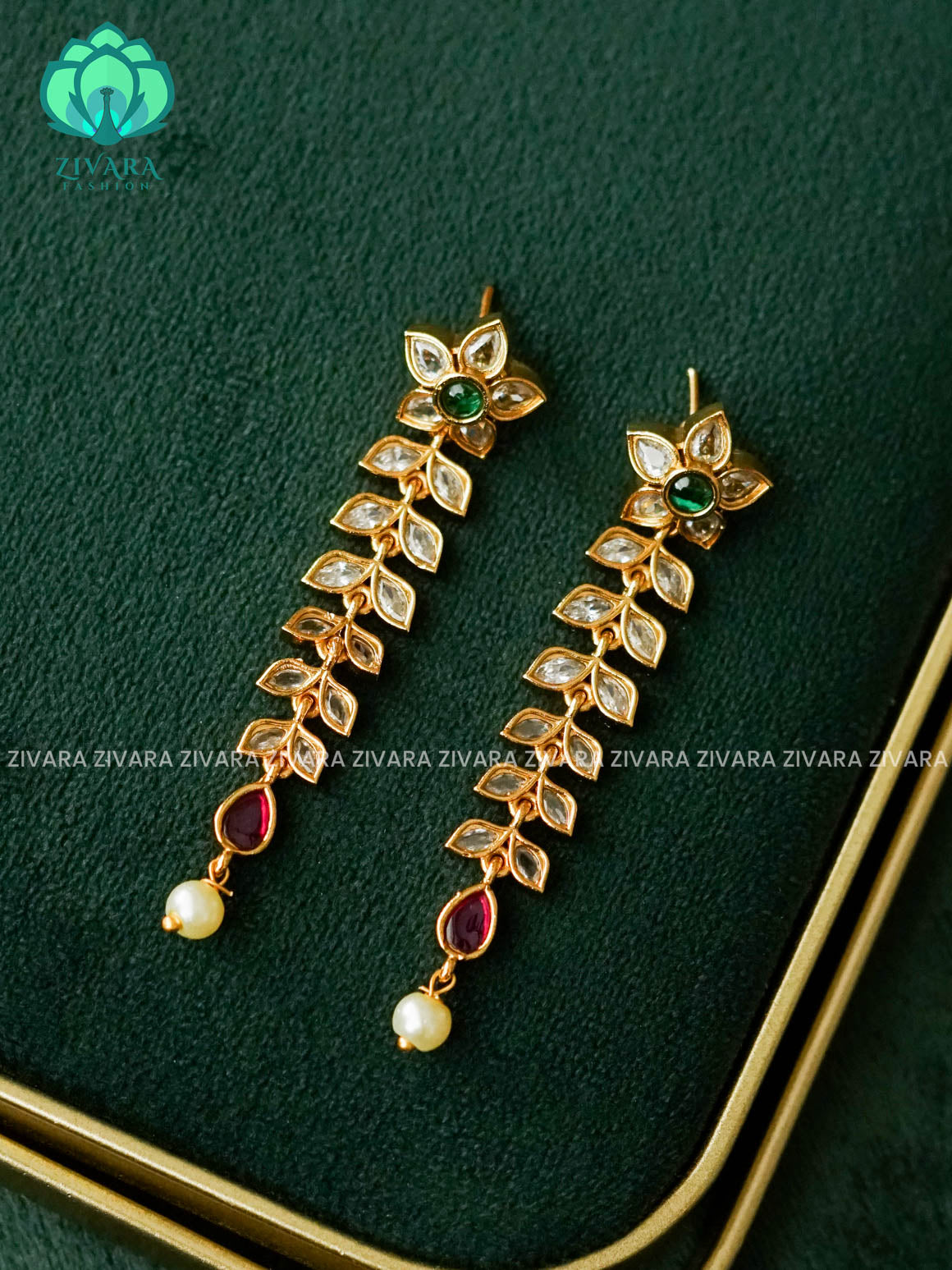 REAL KEMP FLOWER MOTIF HANGINGS - latest jewellery collection- zivara fashion