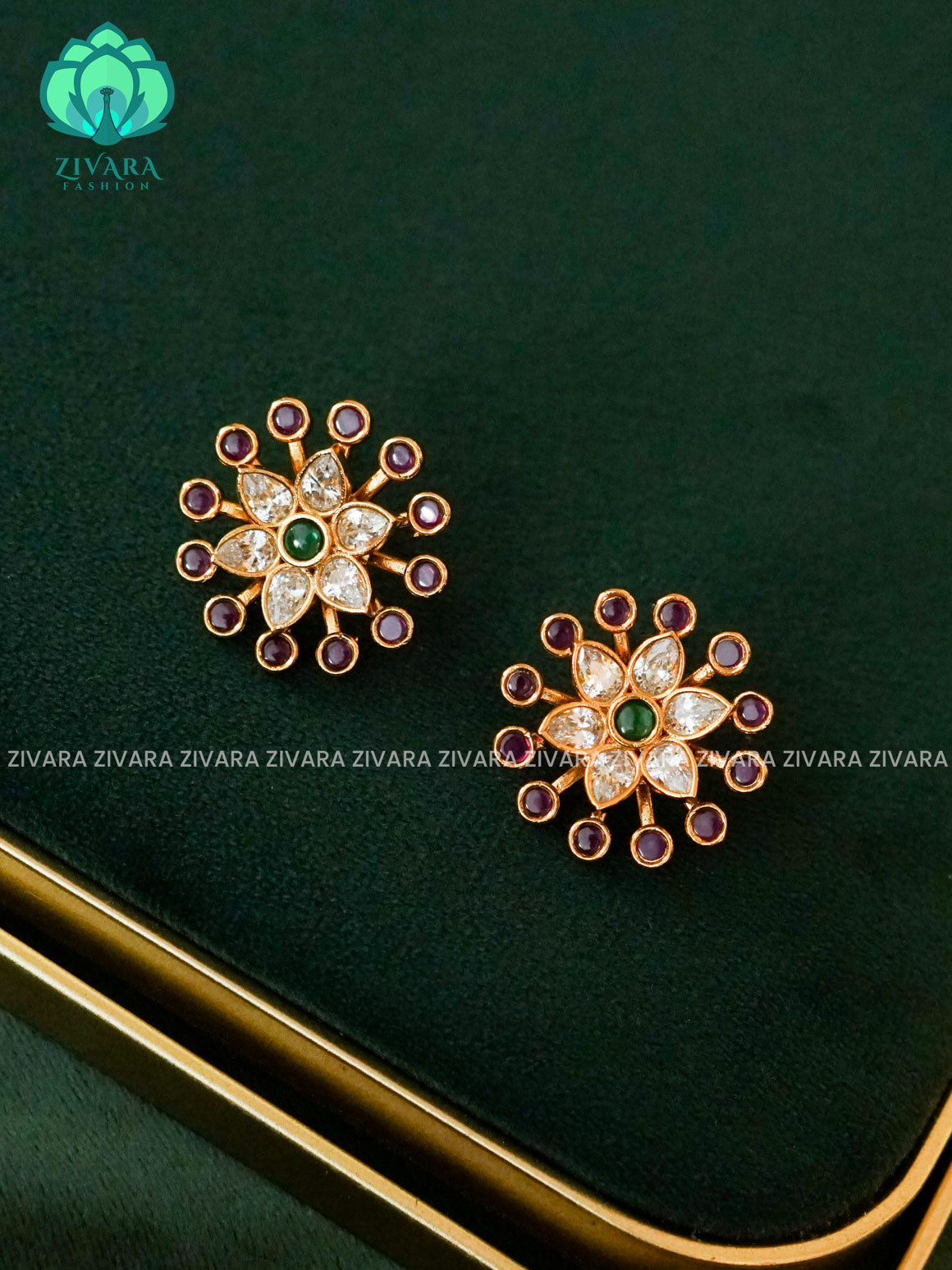 2 in 1 FLOWER STUD - latest jewellery collection- zivara fashion