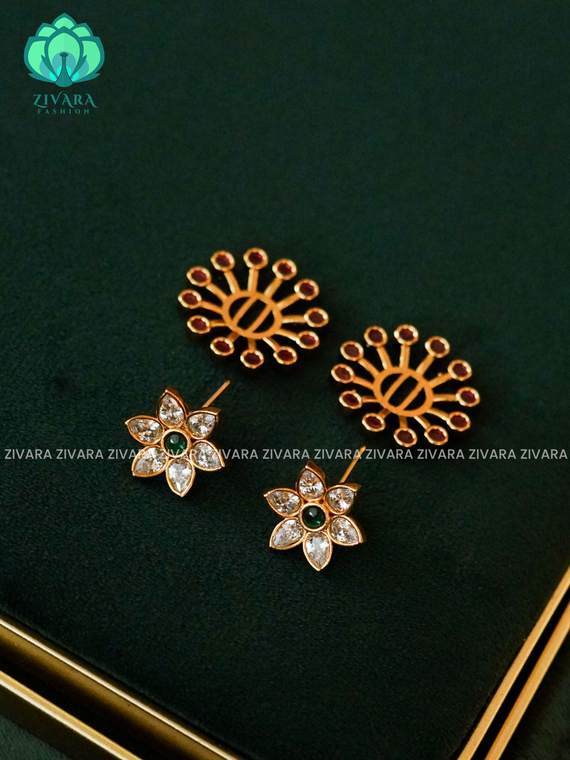2 in 1 FLOWER STUD - latest jewellery collection- zivara fashion