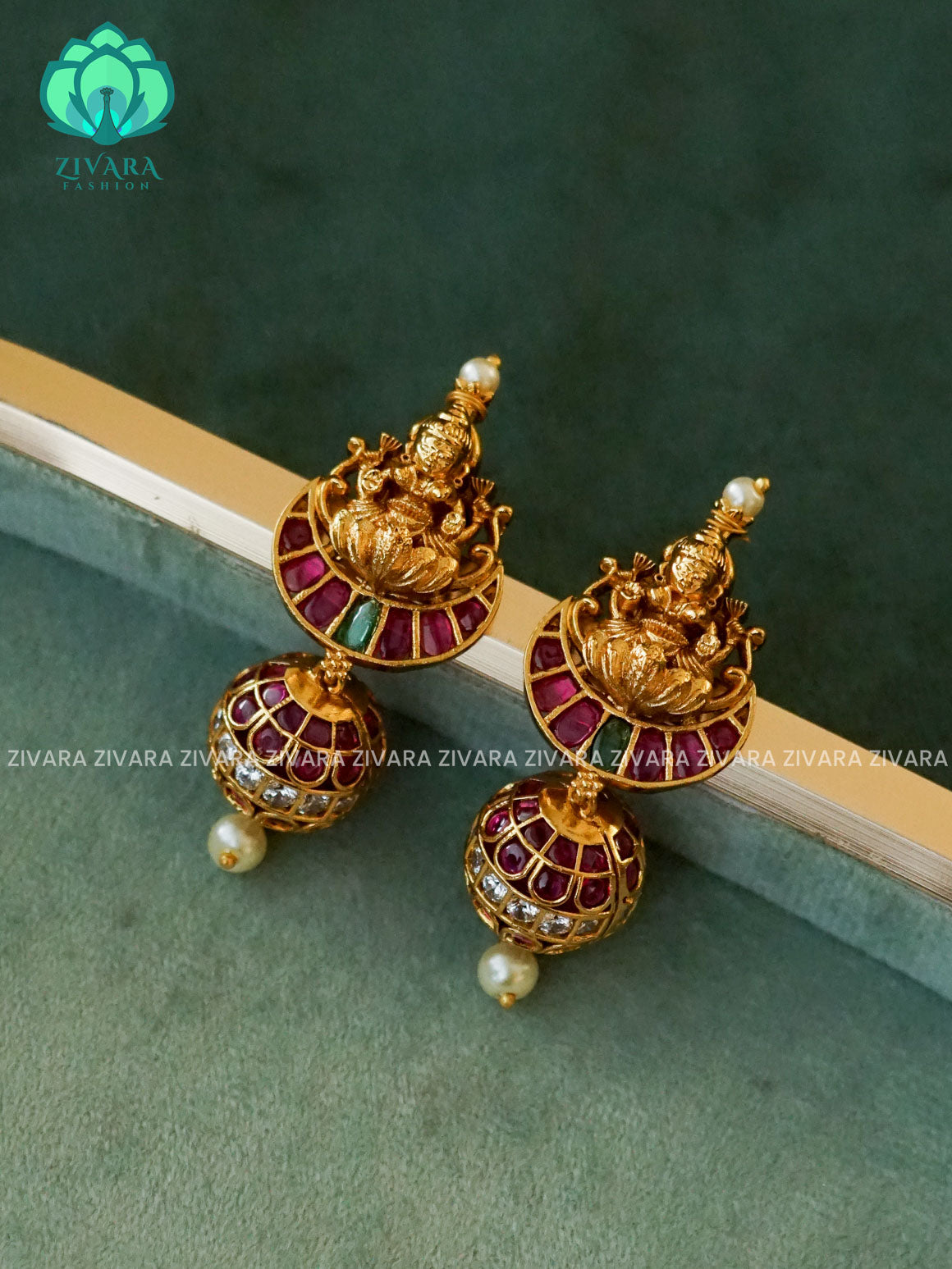 BALL JHUMKA WITH TEMPLE STUDS  TRADITIONAL PREMIUM MATTE  polish JHUMKA- latest jewellery collection- zivara fashion