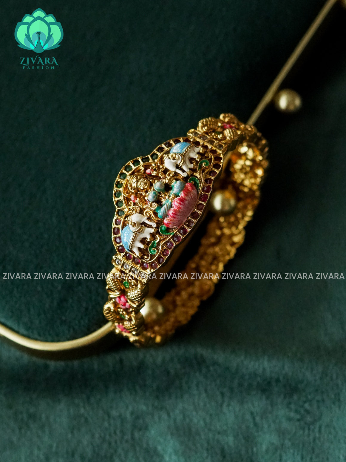 MADHURYA- 1 piece TEMPLE Open type Kada - Vintage finish HANDPAINTED  - latest bangle design -  ZIVARA FASHION