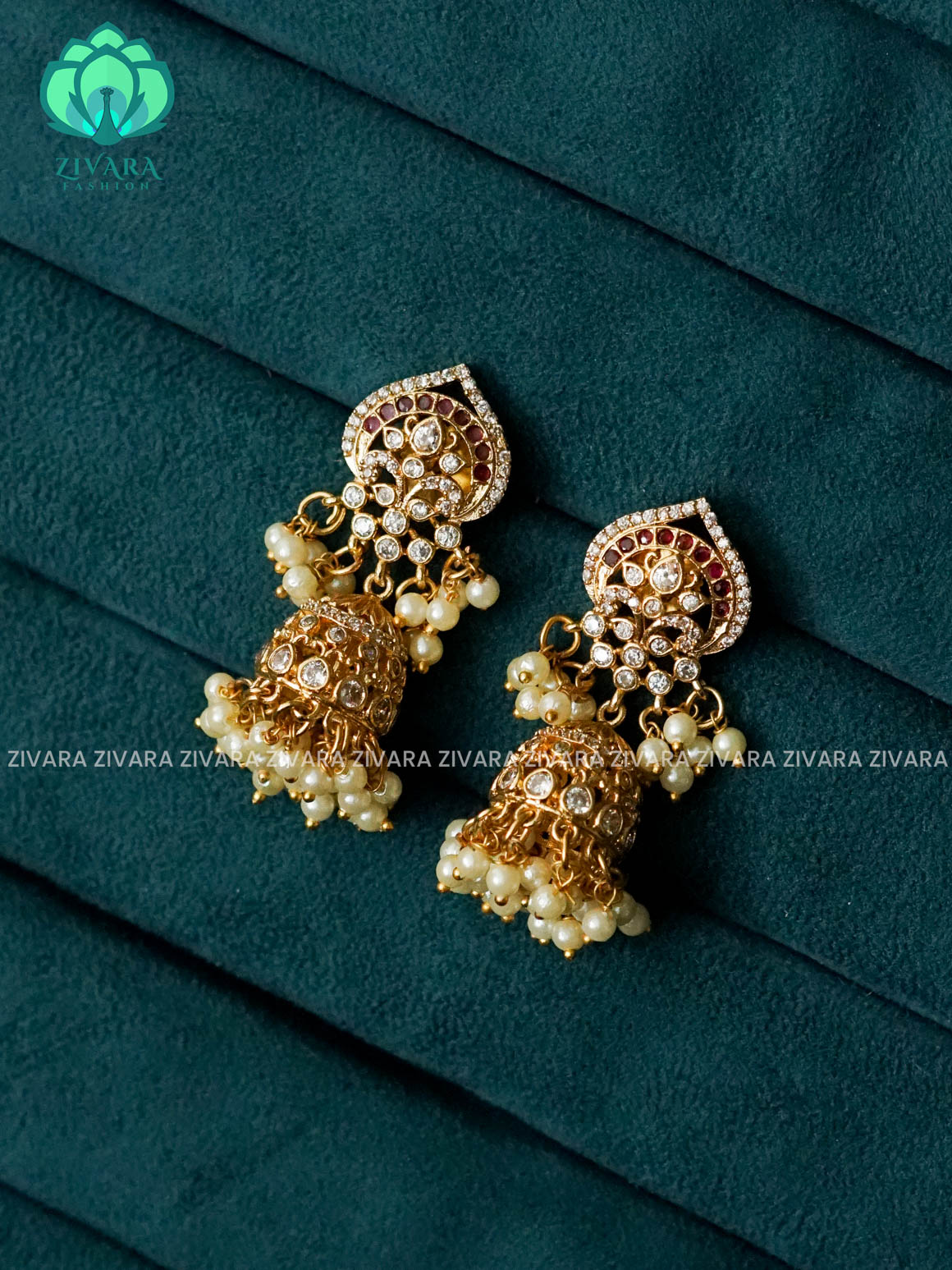 Small size one of a kind RUBY AND white JHUMKA - TRADITIONAL PREMIUM MATTE  polish JHUMKA- latest jewellery collection- zivara fashion