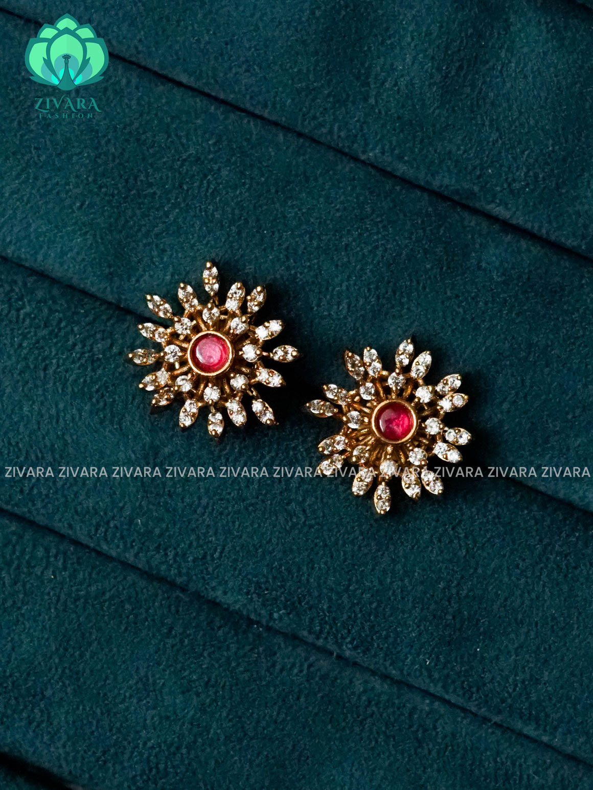 WHITE RUBY SNOW FLAKE STUD - latest jewellery collection- zivara fashion