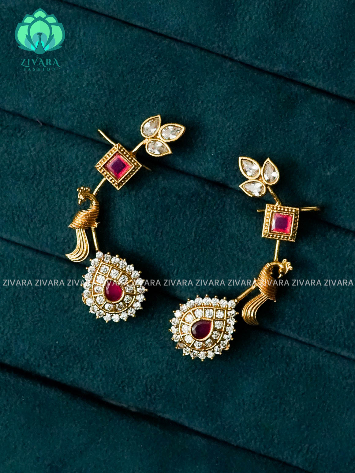 REAL KEMP PEACOCK SEMI EARCUFF latest jewellery collection- zivara fashion