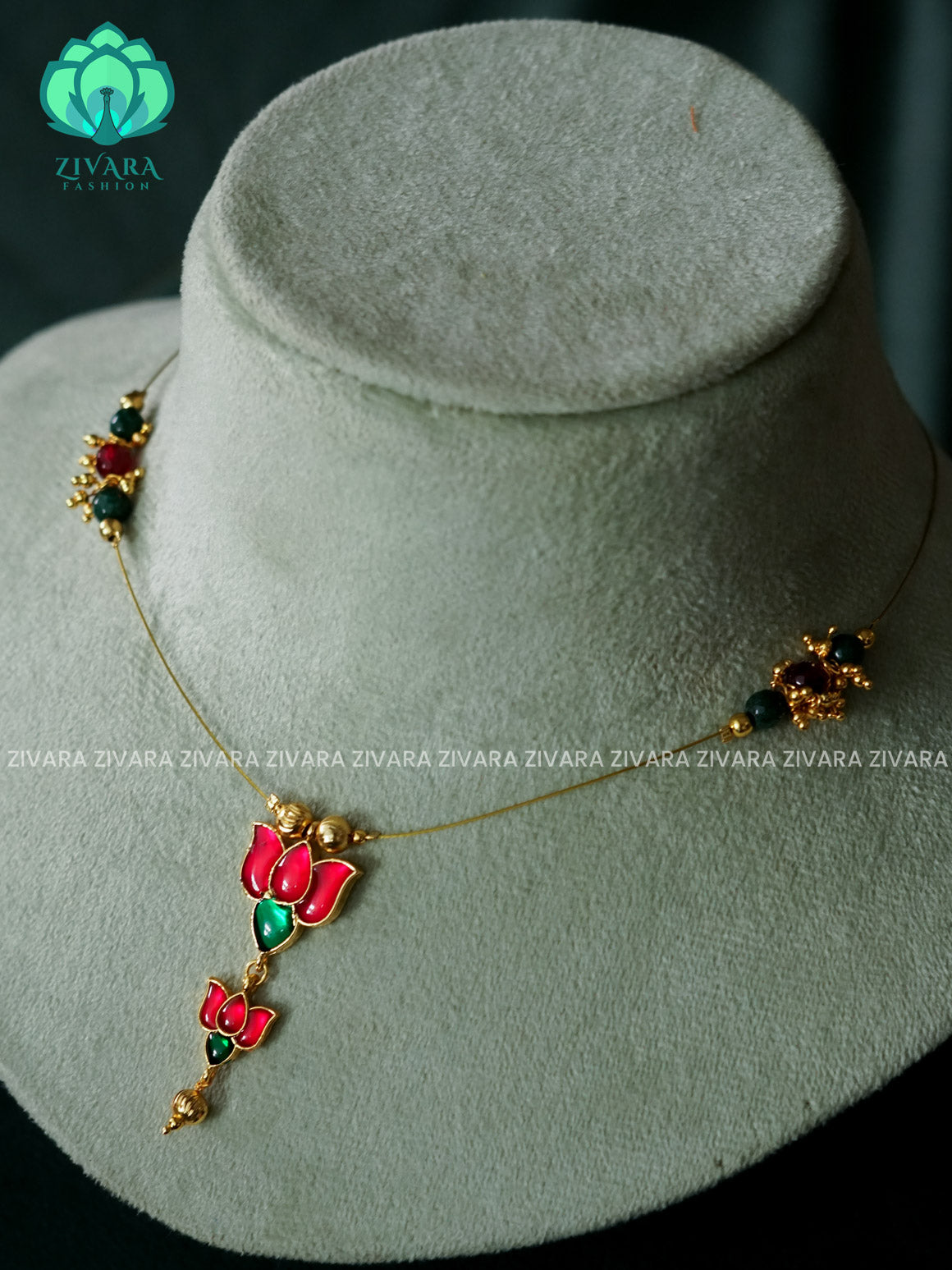 LOTUS PENDANT WITH HANGINGS PENDANT - TAMARA pendant INVISIBLE MINIMAL ELEGANT HANDMADE NECKLACE WITH BRILLIANT FINISH MOTIFS- ZIVARA FASHION