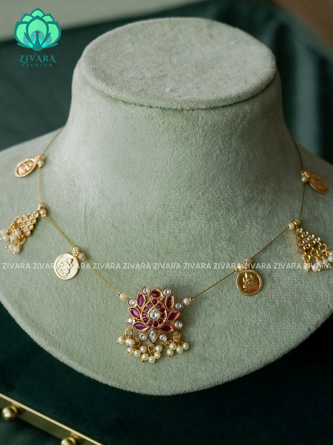 LOTUS PENDANT WITH HANGINGS PENDANT - TAMARA pendant INVISIBLE MINIMAL ELEGANT HANDMADE NECKLACE WITH BRILLIANT FINISH MOTIFS- ZIVARA FASHION