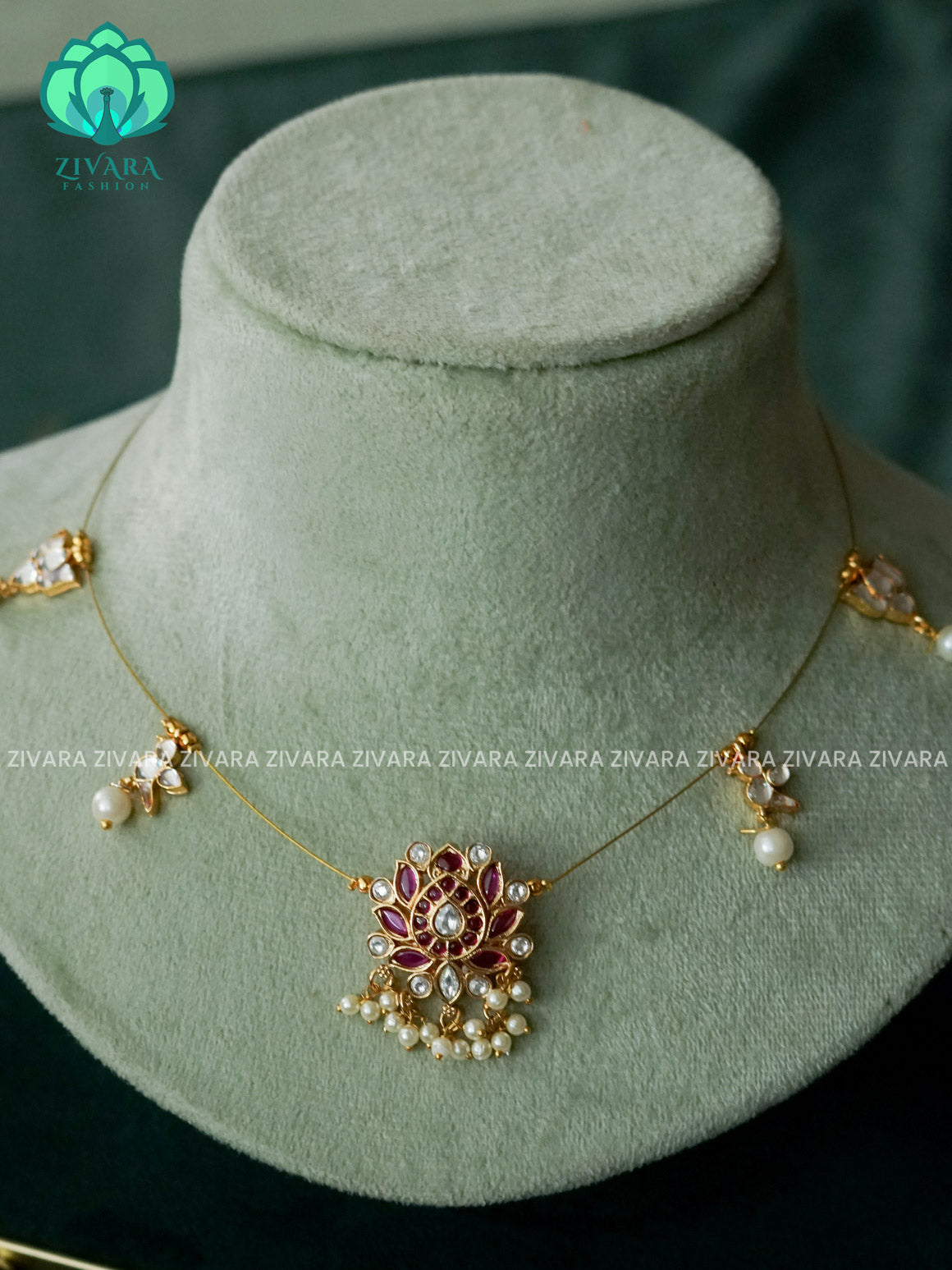 KAMALI -WHITE  -TAMARA INVISIBLE MINIMAL ELEGANT HANDMADE NECKLACE WITH BRILLIANT FINISH MOTIFS- ZIVARA FASHION