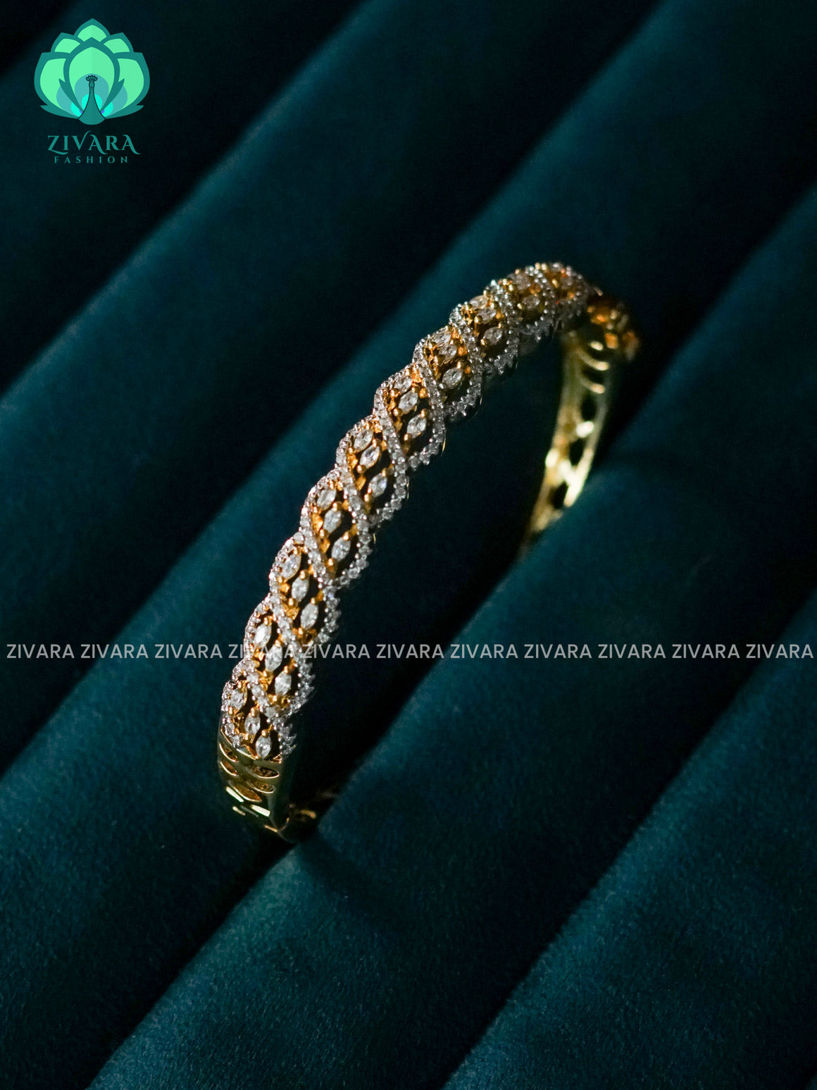 ZYRA - 1 piece white stone motif micro gold polish free size open type KADA - Premium quality daily use KADA - Zivara fashion