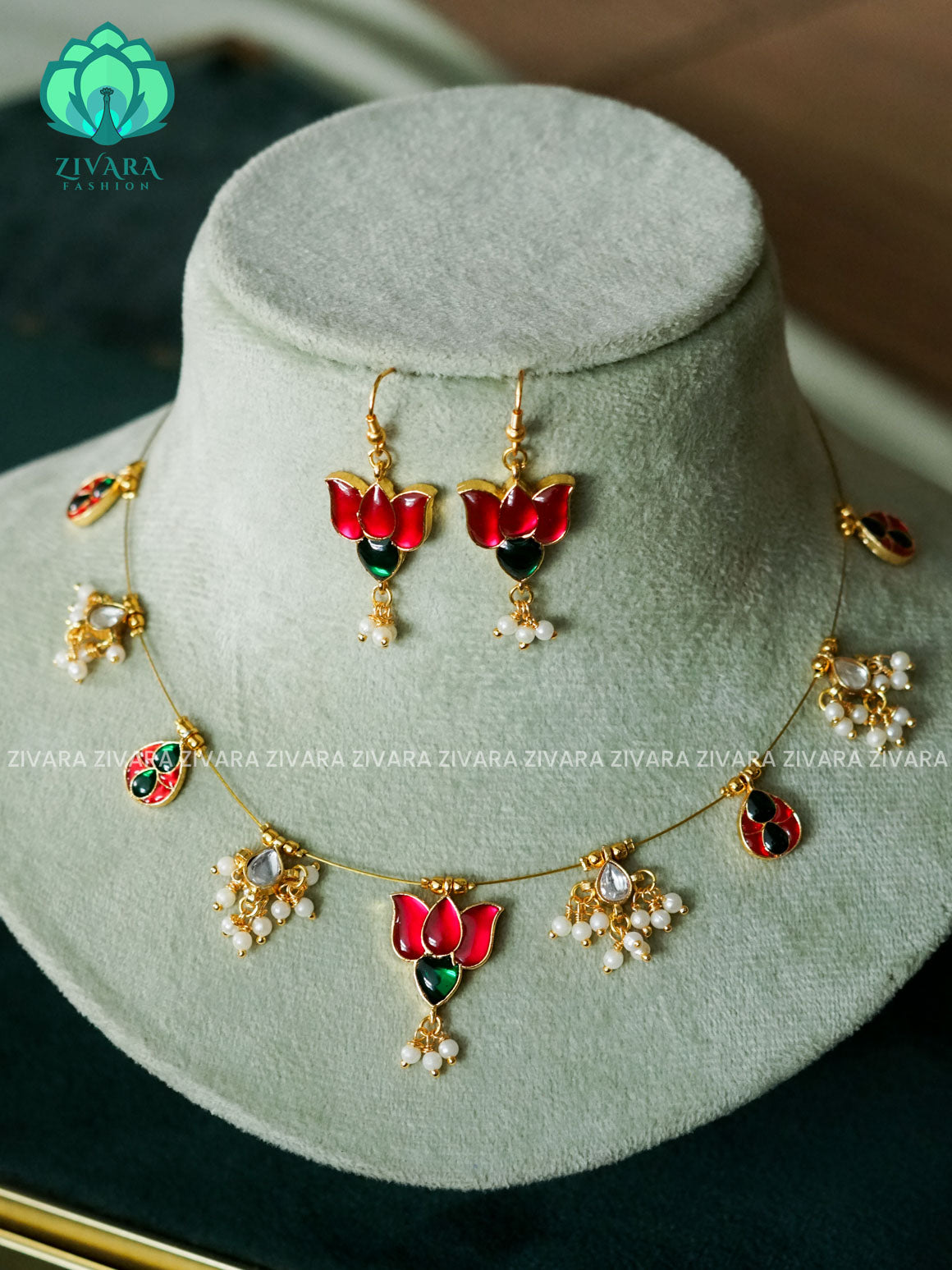 KAMALI LOTUS  -TAMARA INVISIBLE MINIMAL ELEGANT HANDMADE NECKLACE WITH BRILLIANT FINISH MOTIFS- ZIVARA FASHION