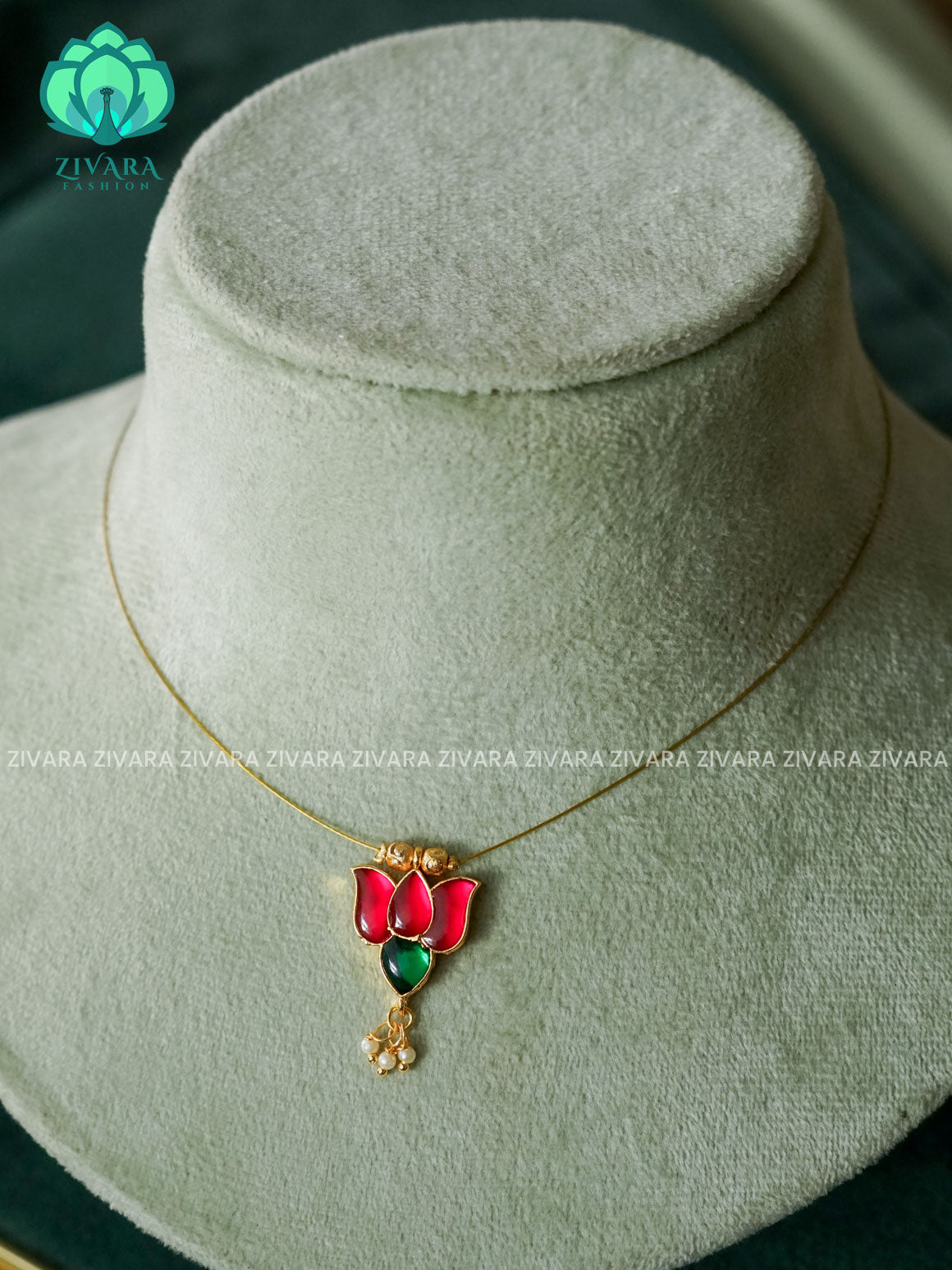 LOTUS PENDANT WITH HANGINGS PENDANT - TAMARA pendant INVISIBLE MINIMAL ELEGANT HANDMADE NECKLACE WITH BRILLIANT FINISH MOTIFS- ZIVARA FASHION