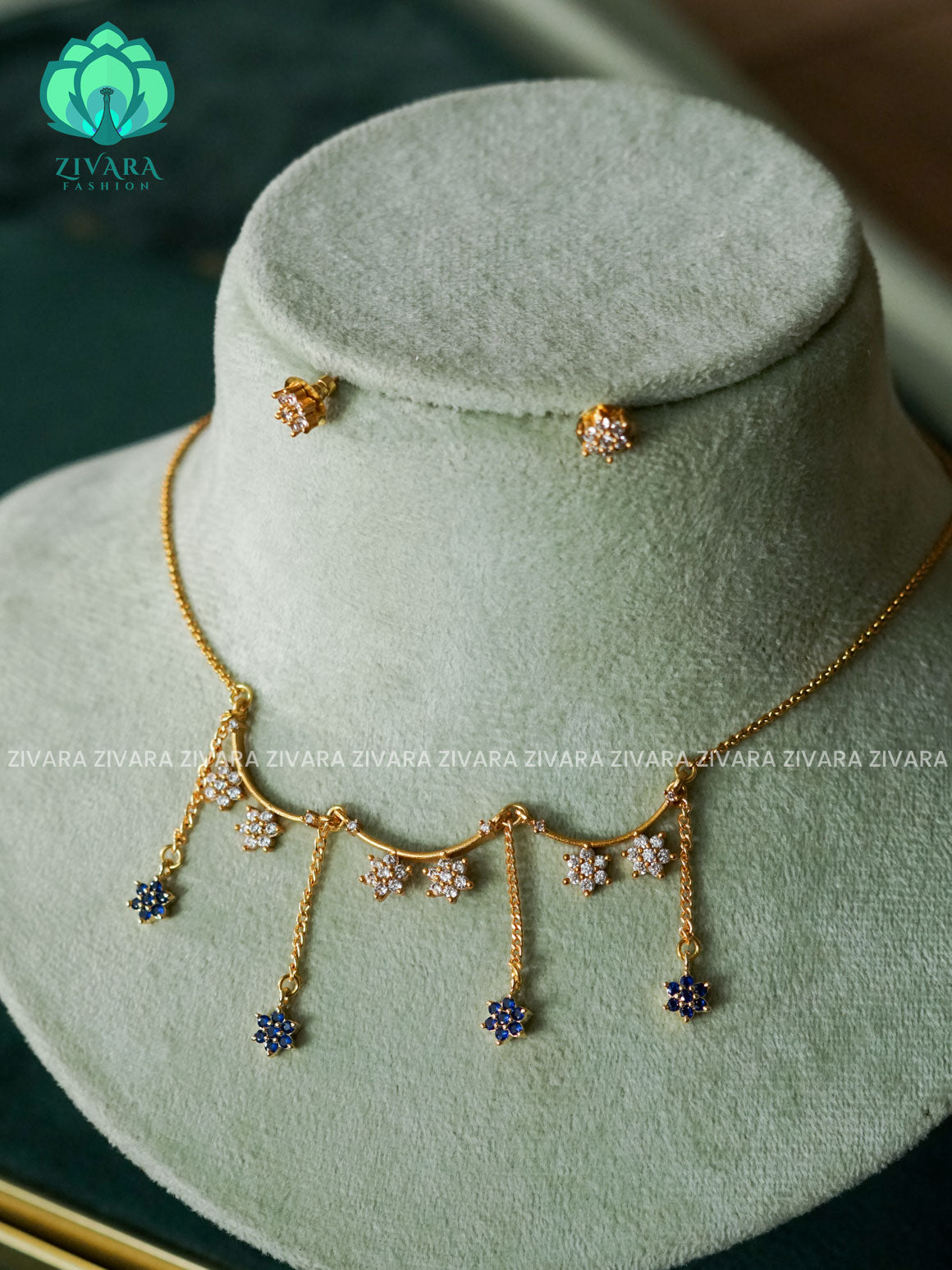 KAMALI - BLUE TEAR -TAMARA INVISIBLE MINIMAL ELEGANT HANDMADE NECKLACE WITH BRILLIANT FINISH MOTIFS- ZIVARA FASHION