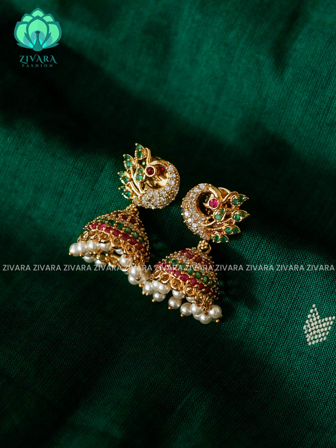 PEACOCK  RUBY AND GREEN  BRIDAL jhumka - latest trending collection
