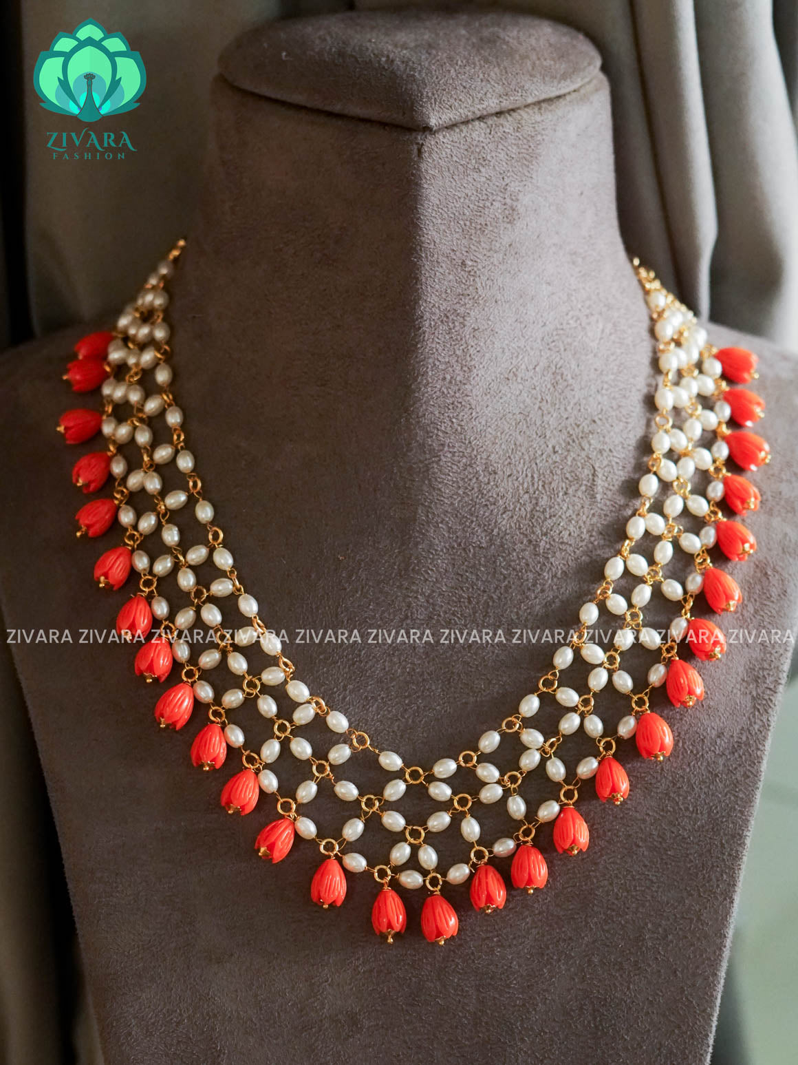 PAVALAMALLI BEADS  - Traditional south indian premium LONG/MIDCHEST neckwear without earrings- Zivara Fashion- latest jewellery design