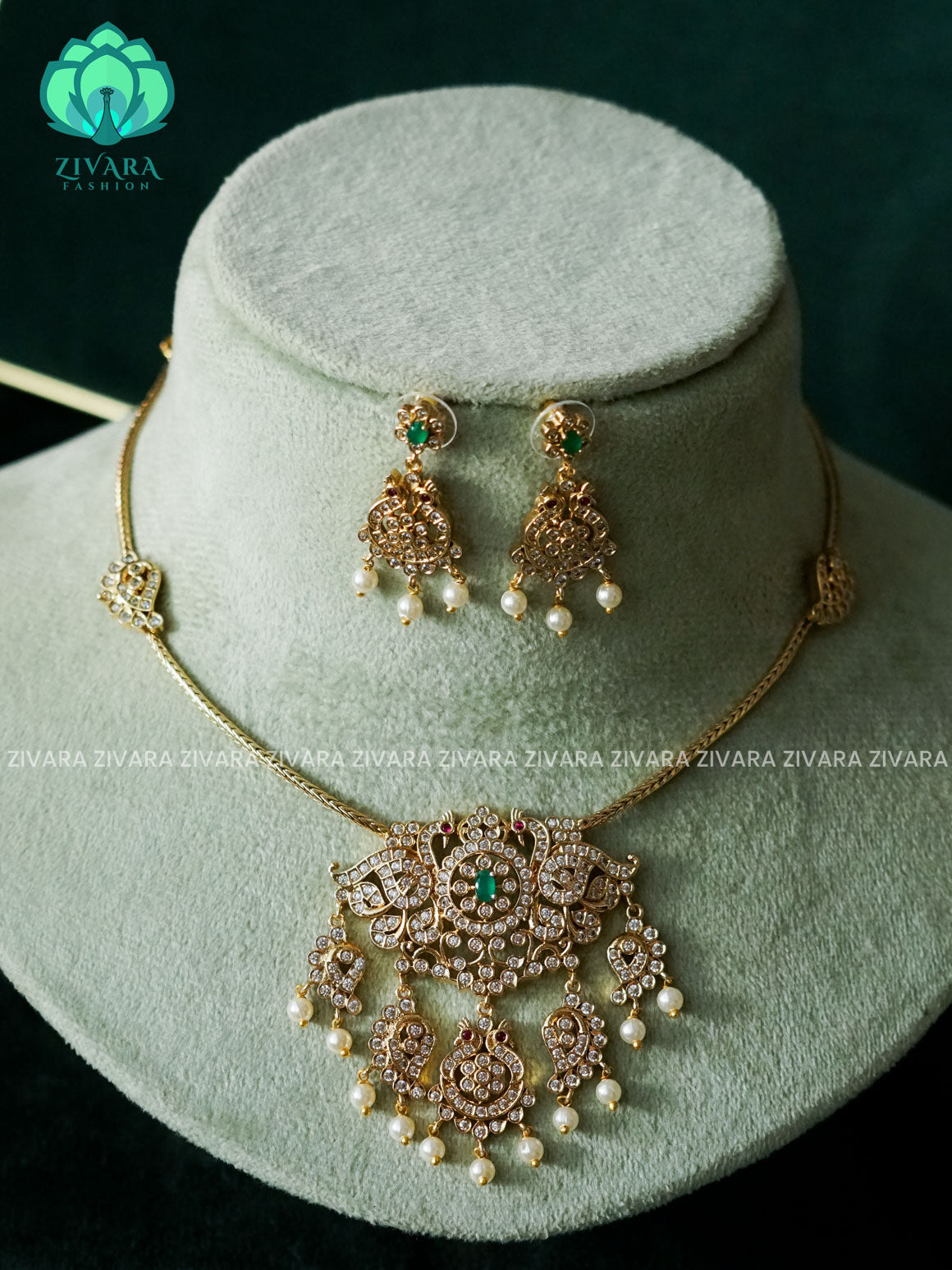 Green Peacock - FLEXIBLE CHAIN  - Traditional south indian premium neckwear - Zivara Fashion- latest jewellery design